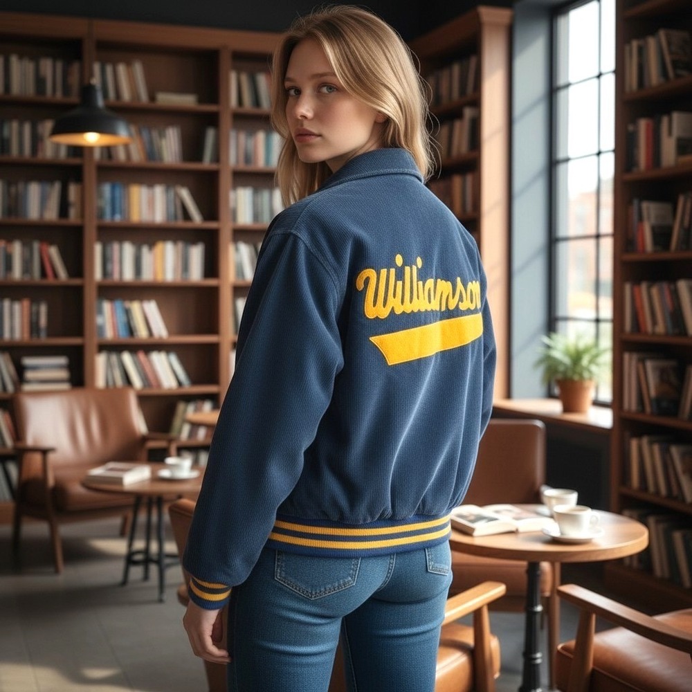 Vtg 60s 70s Belen Corduroy Varsity Jacket Williamson Blue Yellow M/L "Leslie"